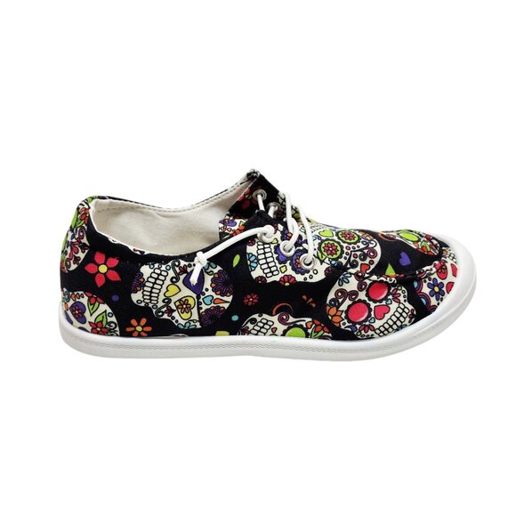 Girls Skull Pattern Shoes Size 4 Lace-Up Sneakers Sugar Skulls Day Of The Dead - Picture 8 of 11